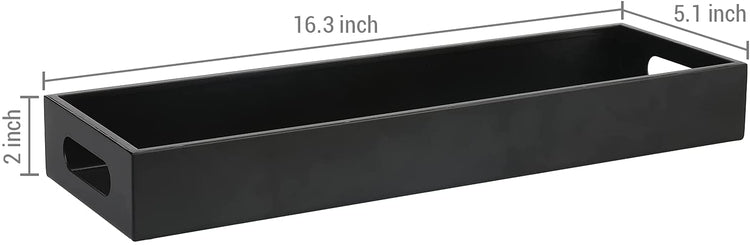 16-inch Matte Black Metal Narrow Rectangular Serving Tray with Cutout Handles-MyGift