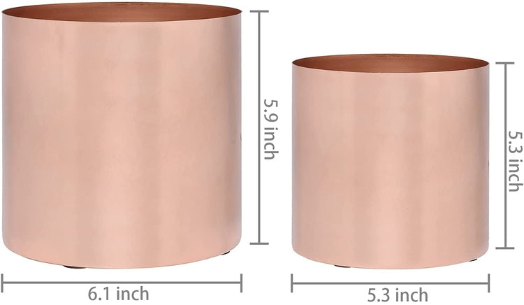 Set of 2, Brushed Copper Plated Metal Cylindrical Planter Pots-MyGift