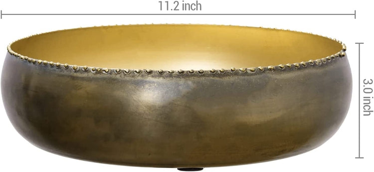 Brass Toned Metal Round Planter Bowl with Pebbled Rim, Shallow Succulent Pot-MyGift