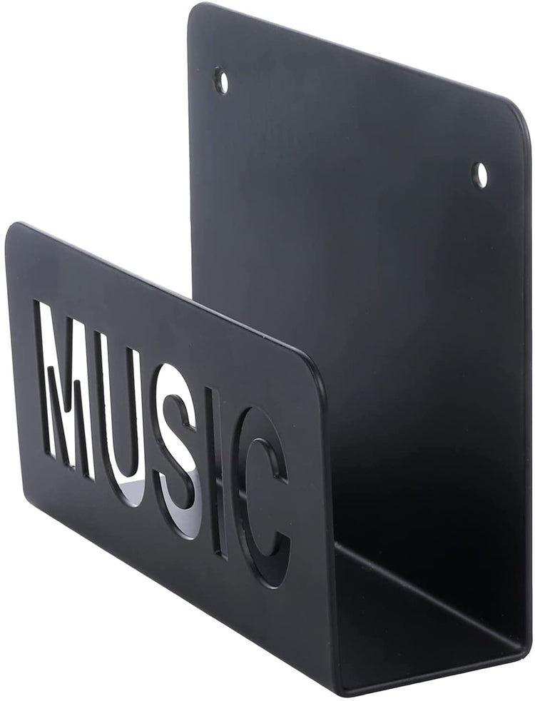 Set of 2, Wall Mounted Matte Black Metal CD Holder Rack, Hanging Media Jewel Case Organizer with Cut Out MUSIC Design-MyGift