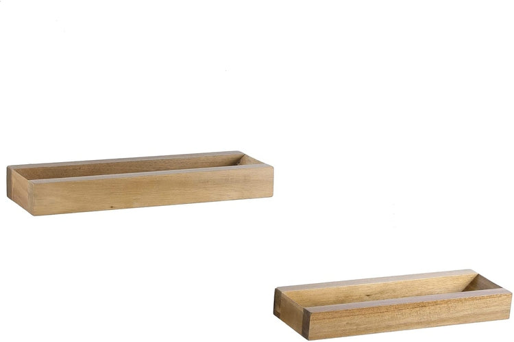 Set of 2, Acacia Wood Wall Mounted Angled Design Vinyl LP Record Storage Holder Display Shelf Racks-MyGift
