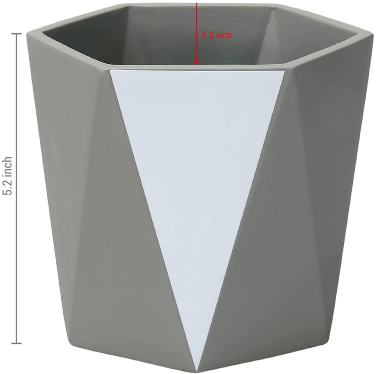 6 Inch Black and Gray Cement Hexagonal Planter Pot, Succulent Vase Centerpiece-MyGift