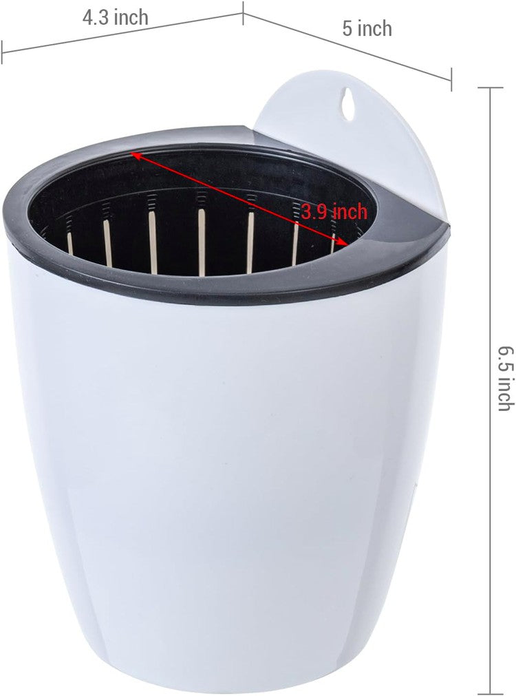 white plastic planter pot Set of 4, Wall Mounted White Plastic Self Watering Planter Pots, Small Hanging Double Layer Wall Planter