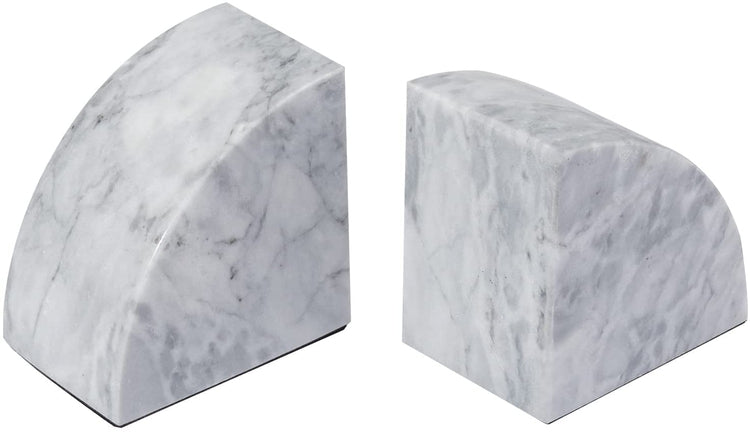 Set of 2, White Marble Bookends, Decorative Heavy Stone Rounded Design Non-Slip Book Stopper Bookends-MyGift