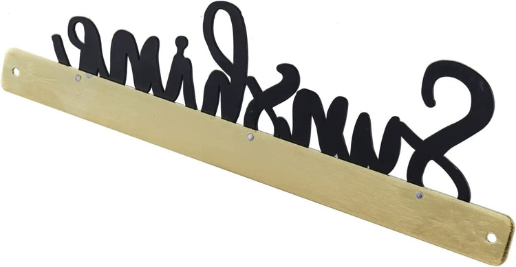 Brass Metal Wire Wall Mounted Sunglasses Holder with Matte Black Metal Cursive "Sunshine" Word Decoration-MyGift