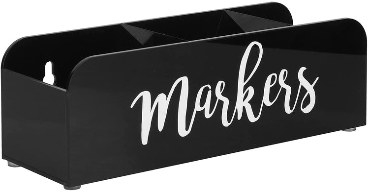 Whiteboard Marker Holder, Black Acrylic Wall Mounted or Tabletop Marker, Eraser, Cleaner Caddy with Cursive MARKERS Sign-MyGift