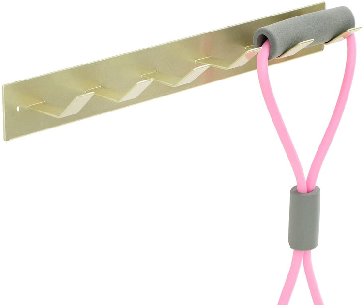 Wall Mounted Brass Metal Gym Equipment Rack with 6 Hooks, Organizer for Resistance Bands, Jump Ropes, and Weight Belts-MyGift