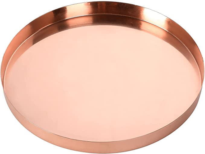 11-inch Copper Metal Round Serving Platter Tray, Decorative Coffee Table Tray-MyGift