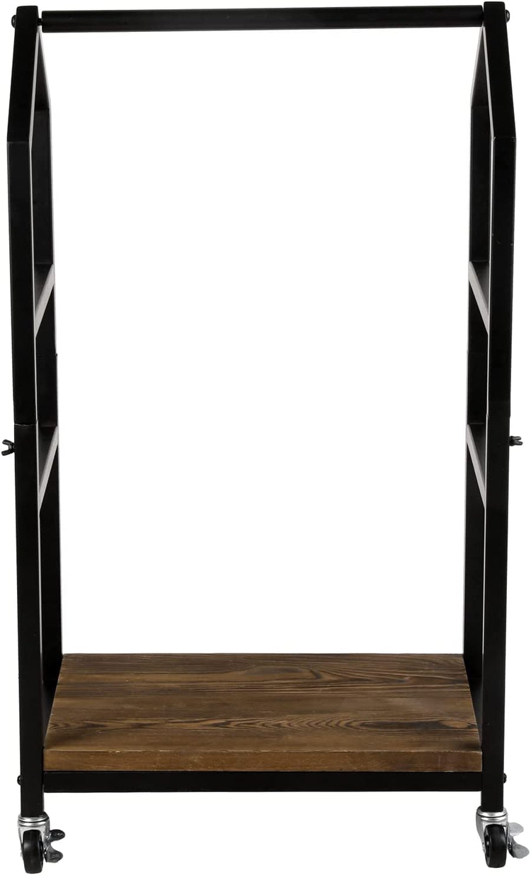 Industrial Firewood Cart in Burnt Wood and Black Metal Cottage Frame, Rolling Fire Log Lumber Holder Storage Trolley-MyGift