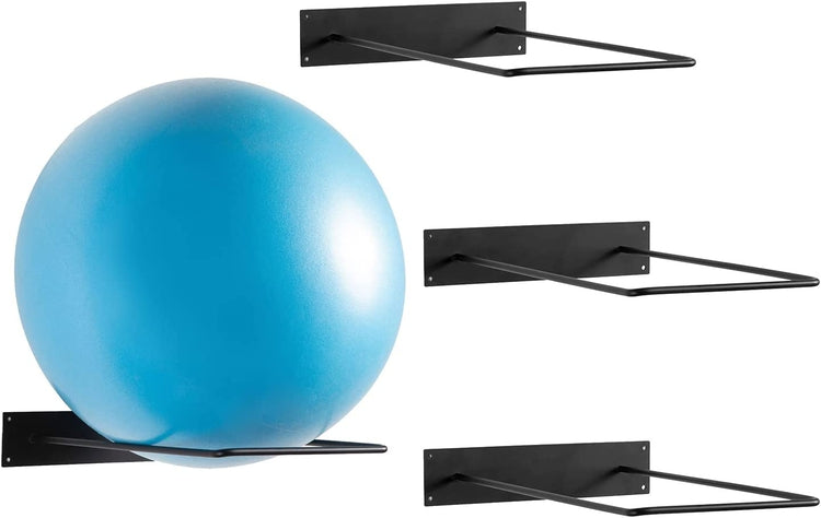 Set of 4, Black Metal Wire Wall Mounted Large Stability Ball Storage Rack, Yoga Gym Exercise Equipment Organizer-MyGift