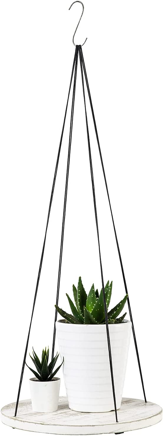 White Solid Mango Wood Hanging Plant Pot Shelf Plant Saucer with Decor