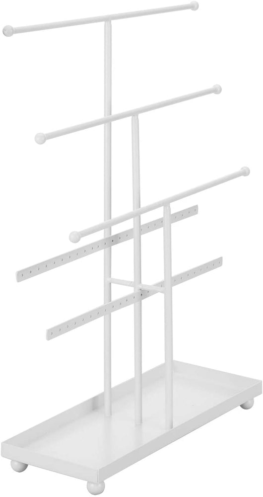 5-Bar White Metal Jewelry Organizer with Ring Tray, Tabletop Necklace & Bracelet Holder Stand-MyGift
