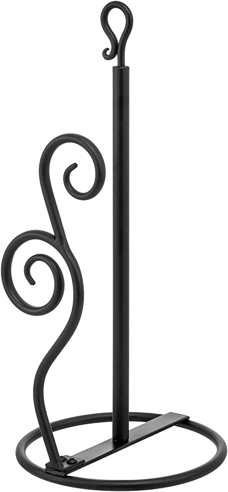 Matte Black Metal Kitchen Paper Towel Holder Dispenser Rack with Vintage Scrollwork Design-MyGift