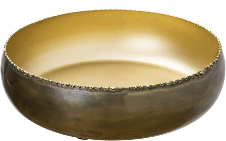 Brass Toned Metal Round Planter Bowl with Pebbled Rim, Shallow Succulent Pot-MyGift