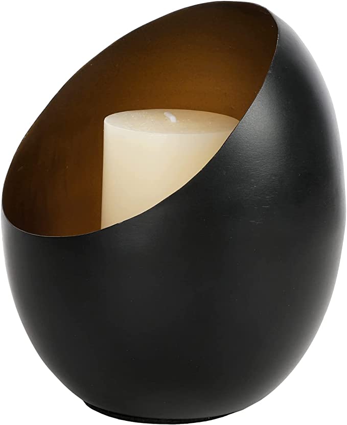 Black Candle Holder, Round Black and Gold Votive or Taper Candleholder Vase with Angle Design-MyGift