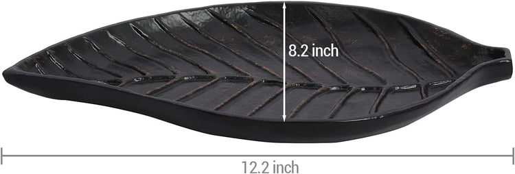 Antique Bronze Metal Embossed Leaf Design Decorative Jewelry Holder Vanity Organizer Tray or Entryway Dish-MyGift