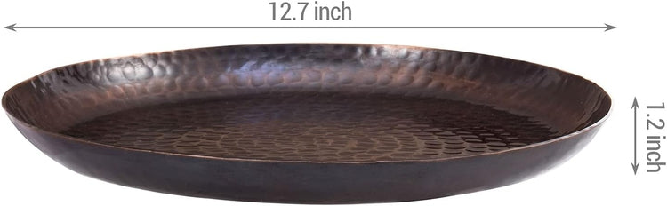 Copper Tone Hammered Metal Round Vanity Tray, Decorative Serving Platter, Tabletop Centerpiece Base with Antique Finish-MyGift
