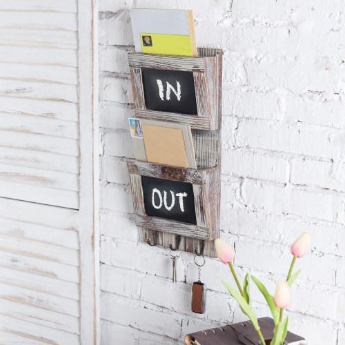 Rustic Brown Wall Mounted Mail Sorter w/ Chalkboard Surface - MyGift