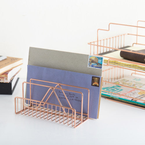 Modern Copper Metal Wire Mail Sorter, Geometric Design-MyGift