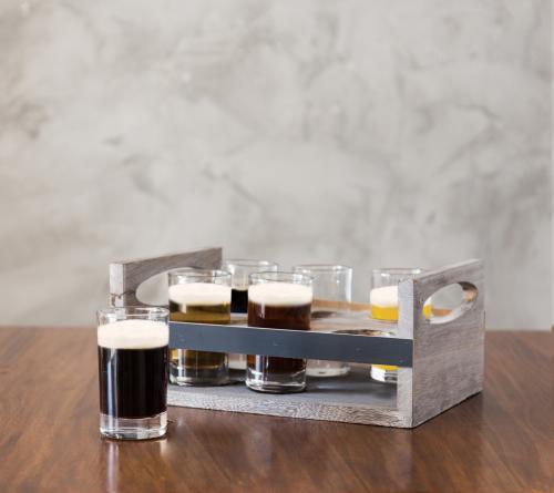 MyGift 6-Glass Craft Beer Tasting Flight Set with Rustic Wood Serving Caddy - MyGift Enterprise LLC