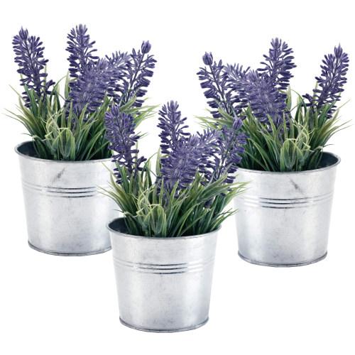 6-inch Artificial Lavender Plant with Metal Pot, Set of 3-MyGift