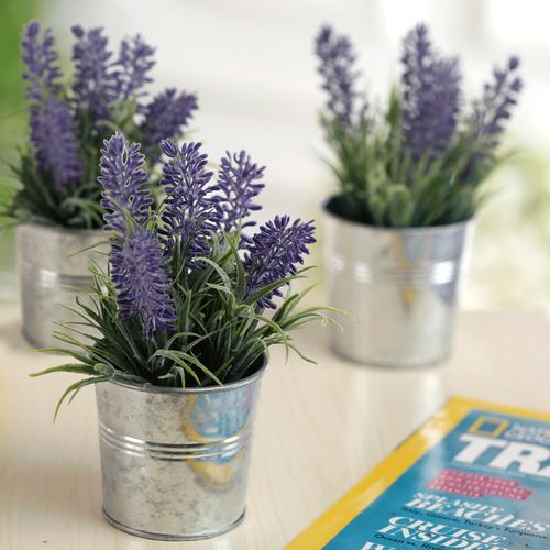 6-inch Artificial Lavender Plant with Metal Pot, Set of 3-MyGift