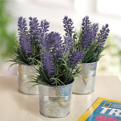 6-inch Artificial Lavender Plant with Metal Pot, Set of 3-MyGift