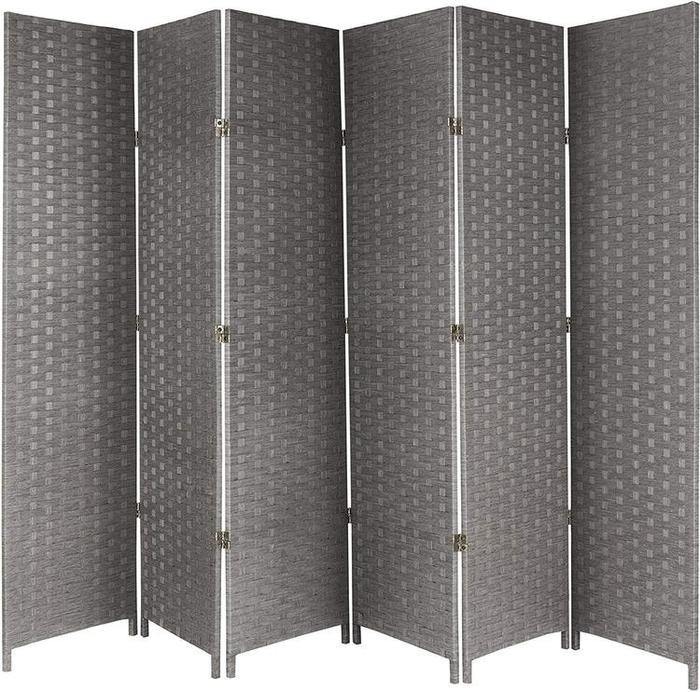 6-Panel Gray Woven Seagrass Room Divider - MyGift