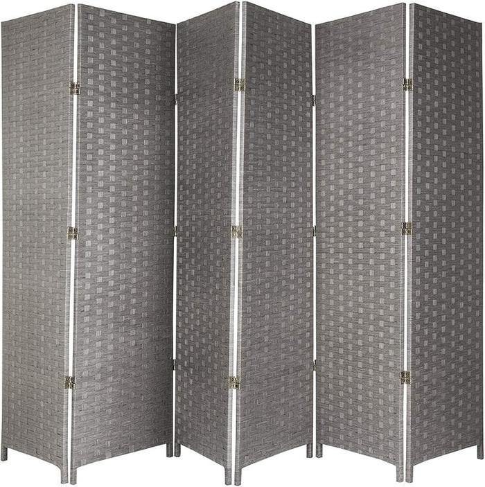 6-Panel Gray Woven Seagrass Room Divider - MyGift