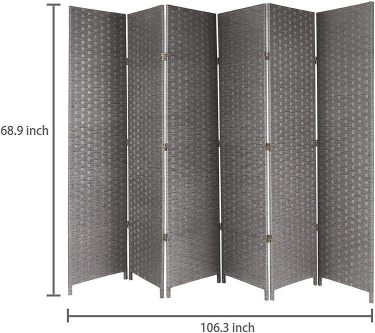 6-Panel Gray Woven Seagrass Room Divider - MyGift