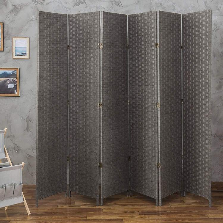 6-Panel Gray Woven Seagrass Room Divider - MyGift