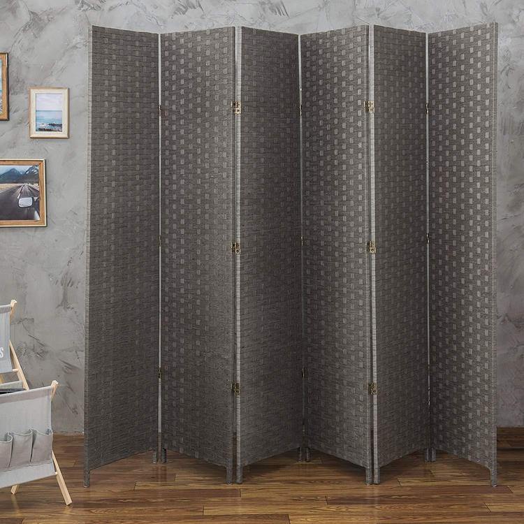 6-Panel Gray Woven Seagrass Room Divider - MyGift