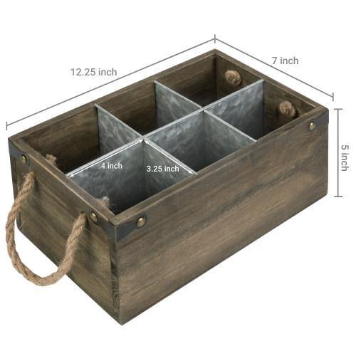6-Slot Barnwood & Galvanized Metal Wine/Beer Bottle Crate with Handles - MyGift