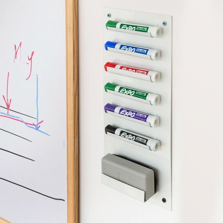 6-Slot Wall Mounted Metal Dry Erase Marker and Eraser Holder, White - MyGift Enterprise LLC