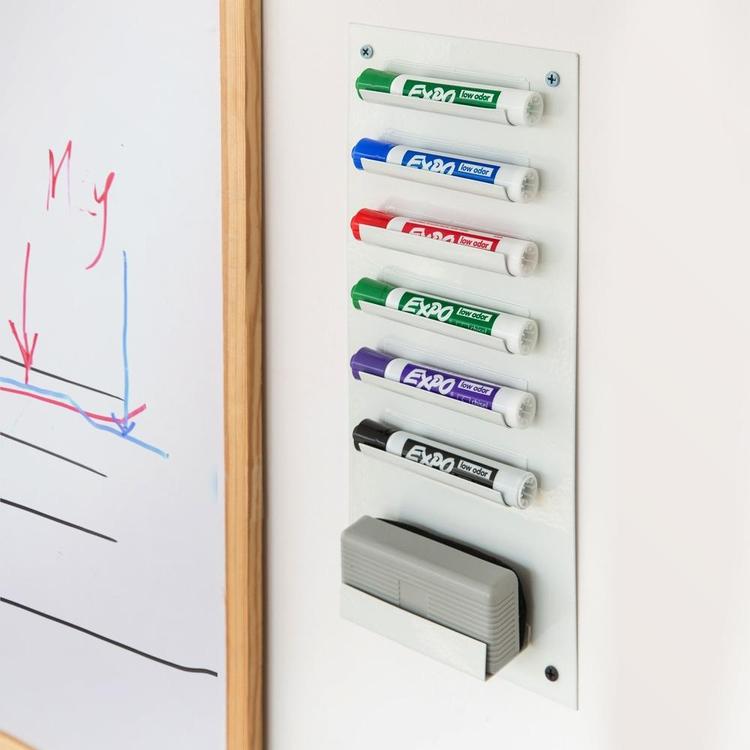 6-Slot Wall Mounted Metal Dry Erase Marker and Eraser Holder / Vertical Storage System, White (Set of 2) - MyGift Enterprise LLC