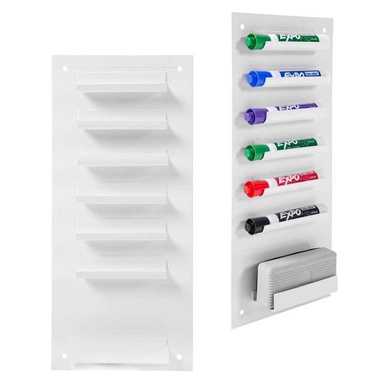 6-Slot Wall Mounted Metal Dry Erase Marker and Eraser Holder / Vertical Storage System, White (Set of 2) - MyGift Enterprise LLC