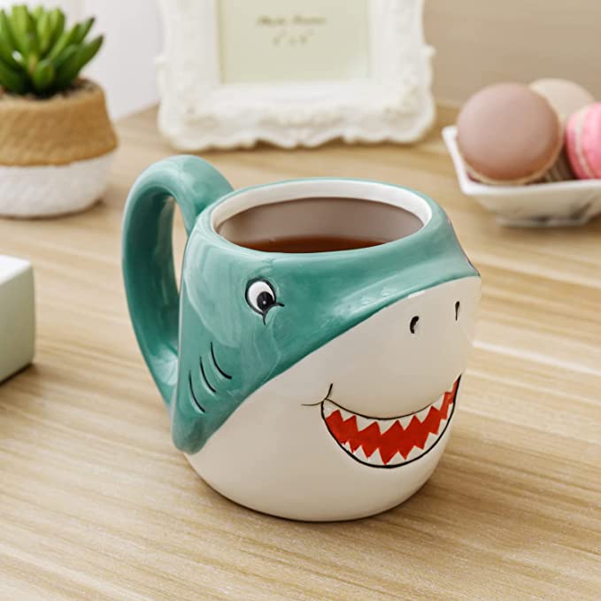 White Ceramic Whale Shaped Coffee Mug with Handle and Smiling
