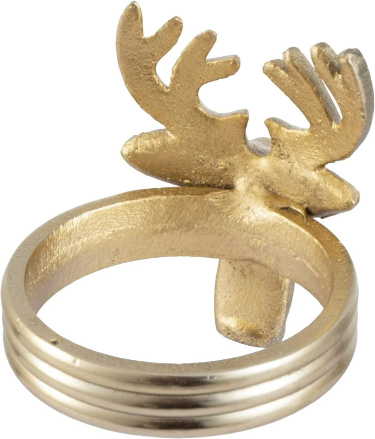 Set of 4, Deer Head Napkin Rings, Brass Tone Cast Aluminum Napkin Holders with Deer Design, Elk Cloth Serviette Holders-MyGift