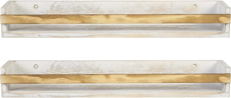 Set of 3, Whitewashed Wood Wall Mounted Spice Rack Shelves, Farmhouse Kitchen Condiment Bottle Hanging Organizer Shelf-MyGift