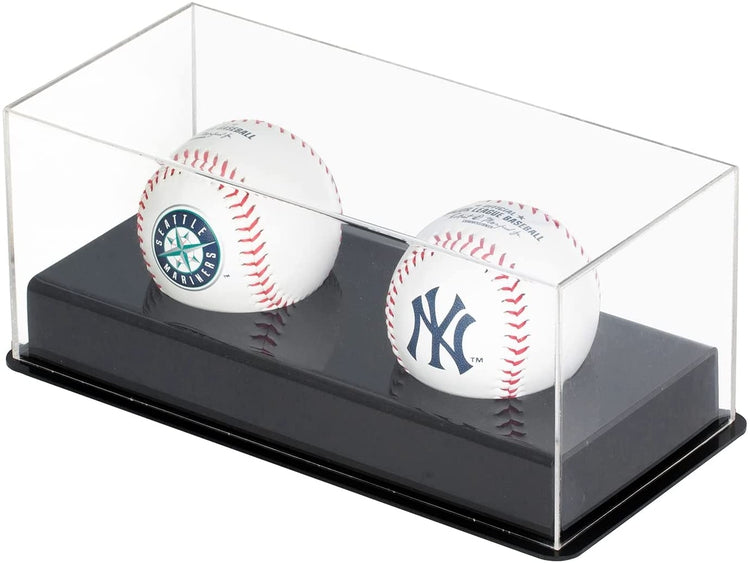 Premium Clear and Black Acrylic Tabletop 2 Baseball Holder Display Case for Collectible Balls-MyGift