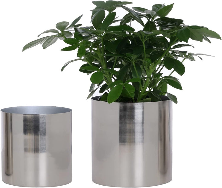 Shiny Silver Tone Metal Plated Flower Table Vase, Decorative Indoor Plant Pot, Set of 2-MyGift