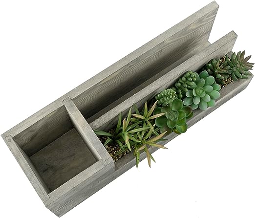 Gray Wood Desktop Organizer with Artificial Mini Succulent Plants, Mail Sorter and Office Stationery Holder-MyGift