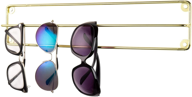 Sunglasses Hanger Holder Brass Tone Metal Wire Wall Mounted Eyewear Display Rack, Hanging Eyeglasses Storage Rail-MyGift