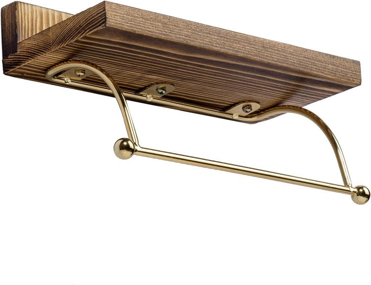 Wall Mounted Brass Metal and Brown Wood Hand Towel Rack, Hanging Towel Holder-MyGift
