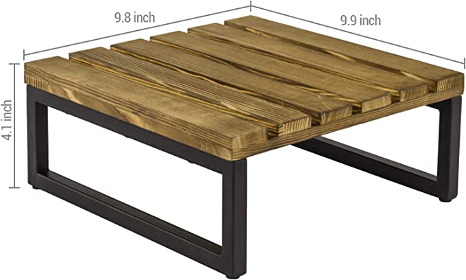 Rustic Slatted Wood Square Cake Stand with Industrial Matte Black Metal Legs, Set of 2-MyGift