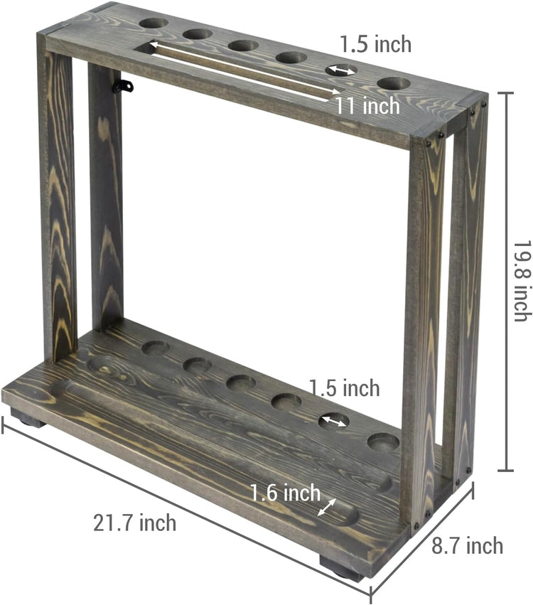 Freestanding Gray Wood Pool Cue Stick Holder, Cue Rack w/ Ball Storage and Rack Slot-MyGift