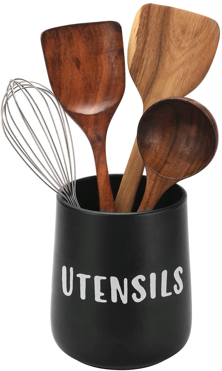 Personalized Ceramic Kitchen Utensil Holder - Monogrammed With Custom Text, Cork Bottom (Utensils Not Included)