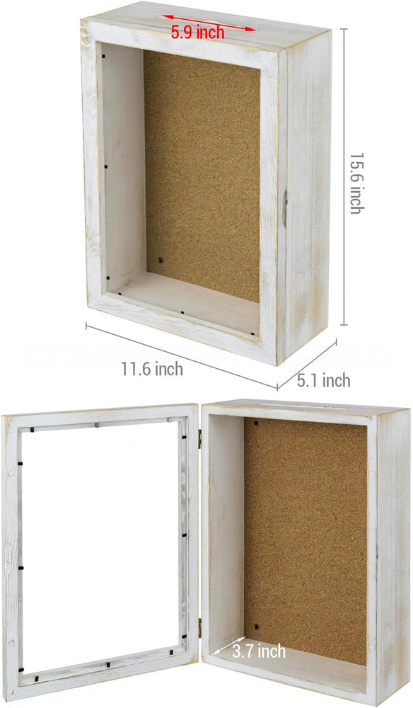 11 x 15 inch Wall Mounted White Washed Wood Shadow Box with Clear Acrylic Viewing Panel-MyGift