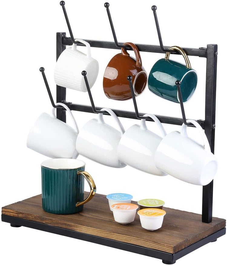 3 Tier Wood Mug Rack Wall Mounted Coffee Cup Organizer Hanging