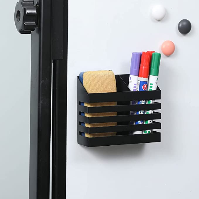 Industrial Black Metal Double Slotted Magnetic Storage Bin with Slatted Front Design-MyGift
